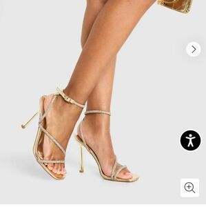 Gold Diamante Asymmetric Strappy Heels Size 39 (8.5 US)